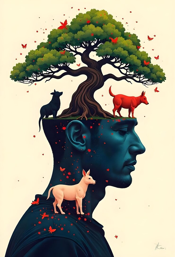 Cómo la naturaleza es el crecimiento en la cabeza de un hombre naturaleza en la mente naturaleza en la cabeza