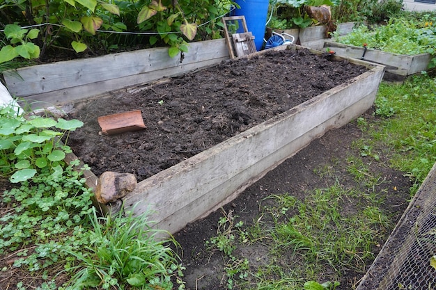 cómo preparar una cama elevada de madera para cultivar en el jardín trasero huerto preparado para el cultivo de suelo