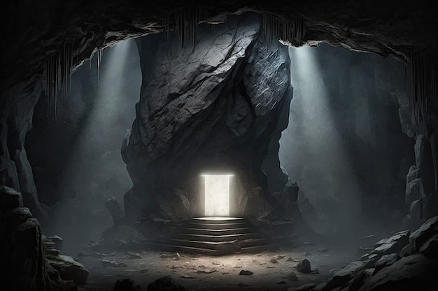 Como una roca sucia en una cueva oscura, una ilustración superior del podio oscuro