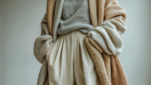 Una cómoda combinación de suéter de gran tamaño y bufanda de textura