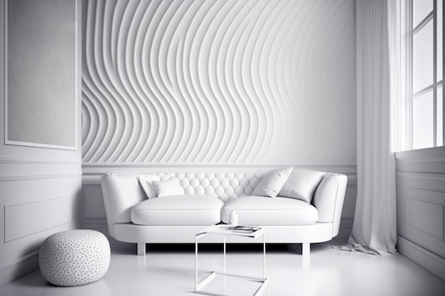 Una cómoda sala de estar con detalles en blanco Pantone y muebles acogedores