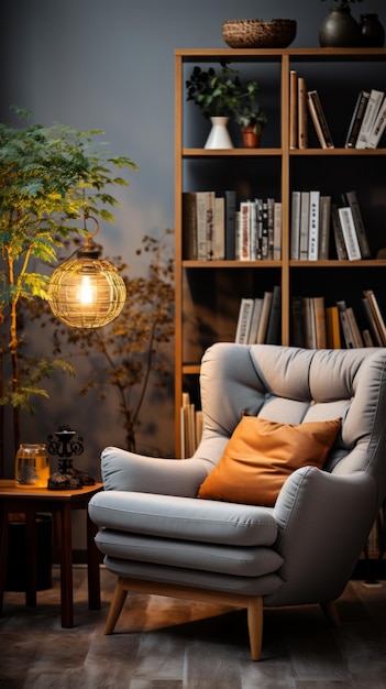 Una cómoda silla de lectura en una biblioteca doméstica