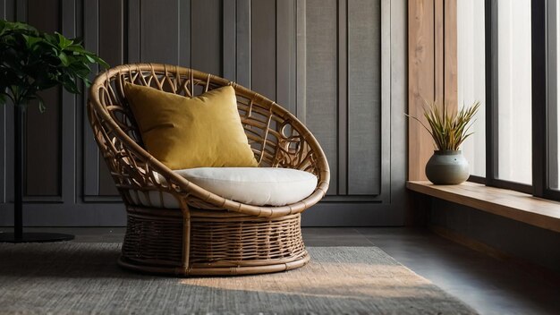 Comodísima silla oscilante con almohada en el interior de la habitación