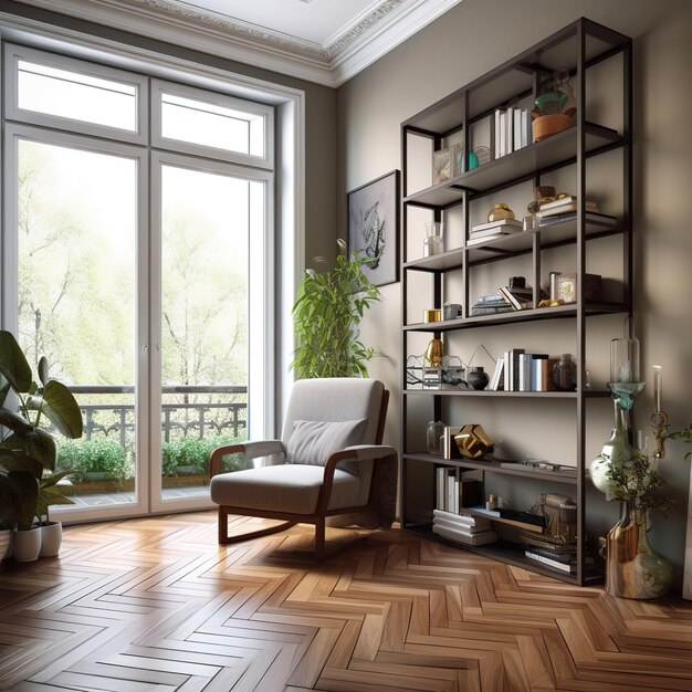 Foto un cómodo sillón en un piso de parquet