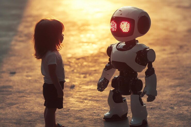 Foto compañero robot interactuando con el niño que representa su impacto en el aprendizaje y la interacción lúdica