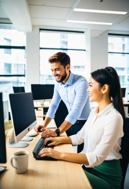 Foto compañeros de trabajo que trabajan juntos en una oficina