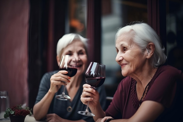 La compañía de mujeres mayores con copas de vino 3