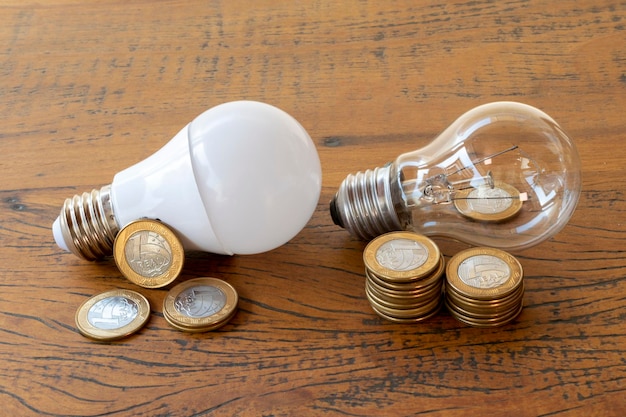 Comparação de LED e luz incandescente de economia nos custos de eletricidade