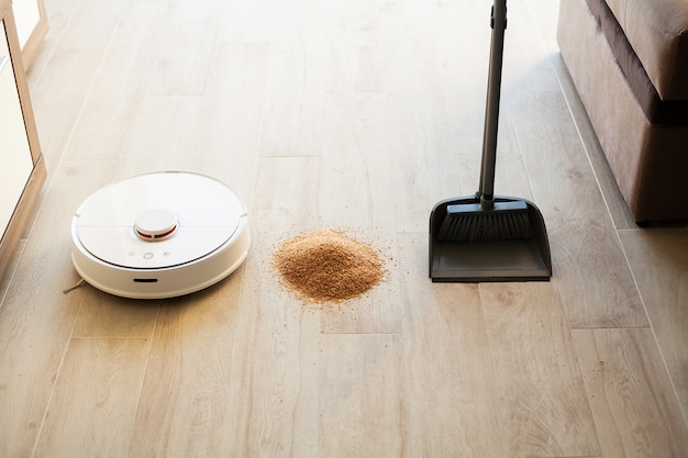 Comparação de robot cleaner e vassoura em bright room