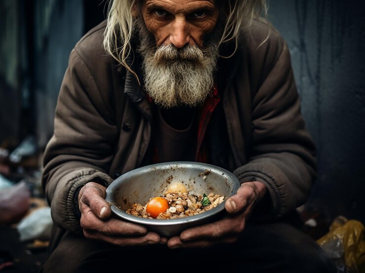 Foto compartilhar comida com os sem-abrigo para combater a fome e a caridade