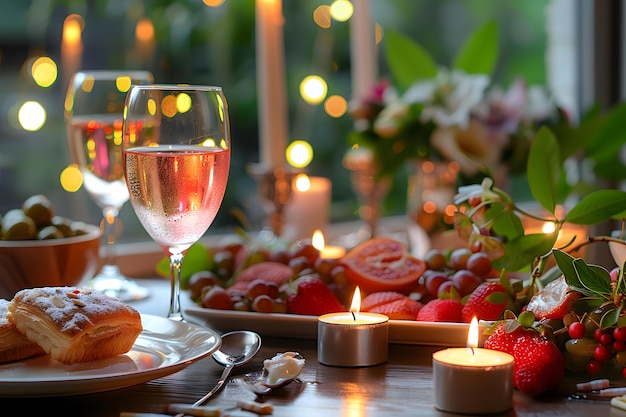 Compartilhe momentos íntimos num pequeno-almoço romântico para dois, realçado por uma mesa à luz de velas.