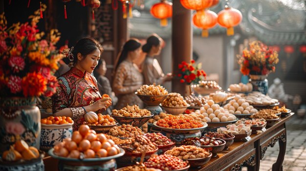 Foto compartir bocadillos tradicionales del año nuevo lunar