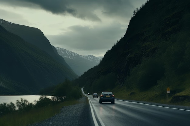 Compartir coche paisaje noruego atardecer Generar Ai