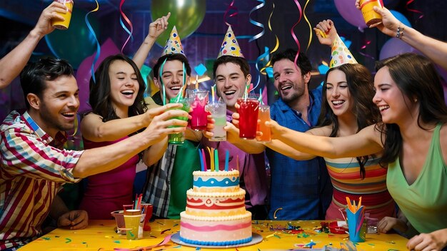 Compartir la felicidad con los amigos en la fiesta