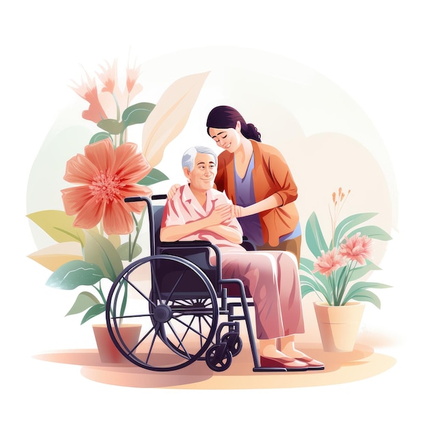 Compassionate Care Soulful 2D Vector Depictions de cuidadores confortando pacientes com demência contra