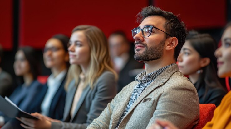 Competición de lanzamiento con jueces y emprendedores nerviosos estilo de idea24club