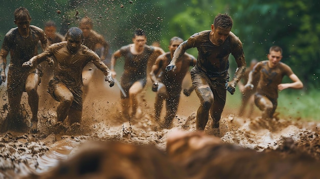 Foto competidores más duros corriendo por el barro