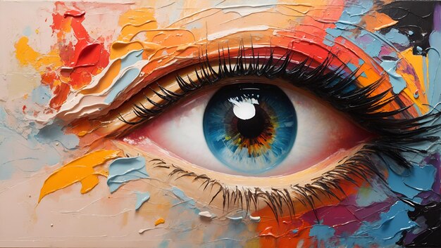 Foto una compleja pintura al óleo de un ojo humano con una paleta de colores vibrantes y pinceladas.