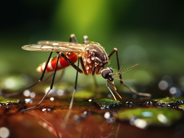 Las complejidades de la naturaleza capturando el delicado encuentro de un mosquito posándose en un charco IA generativa