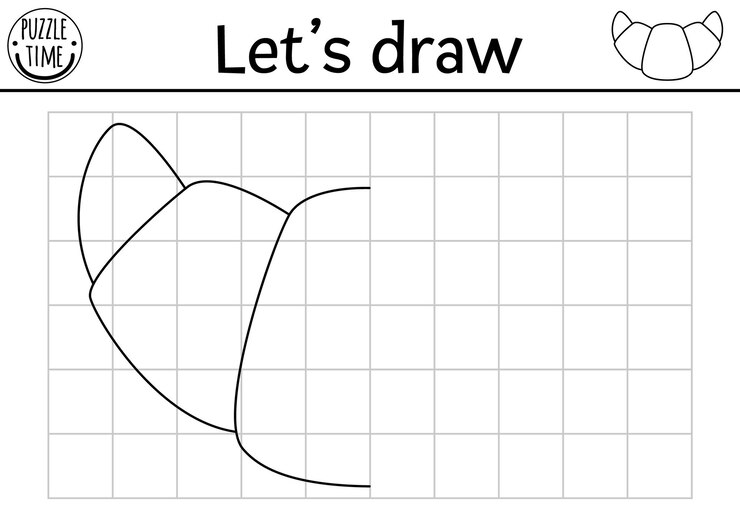 Foto complete el croissant vector francia temática hoja de trabajo de práctica de dibujo simétrico actividad impresible en blanco y negro para niños copiar la imagen página de colorear francesa con pastelería tradicionalxa