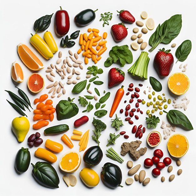 Foto complexo de vitaminas de alimentos vegetais generative ai