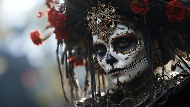 Se compone una procesión festiva durante el Día de Muertos catrina