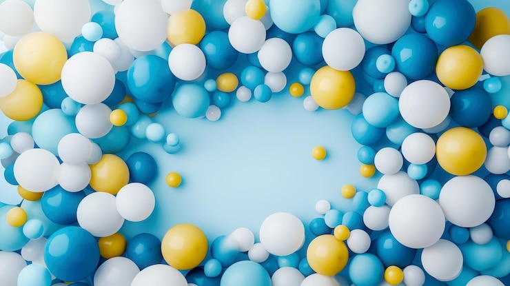 Foto composição abstrata colorida de esferas em um fundo azul