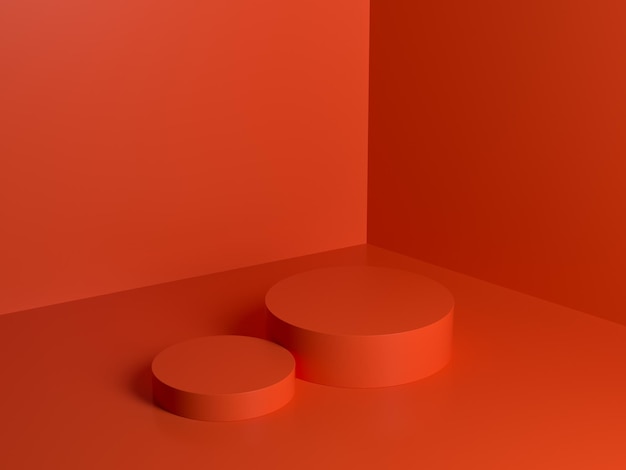 Foto composição abstrata do pódio laranja vermelho para apresentação do produto 3d de alto ângulo render ilustração 3d