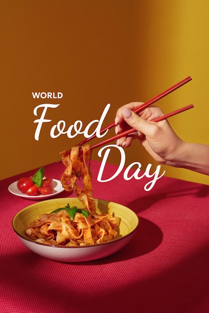 Composição alimentar com o texto Dia Mundial da Alimentação