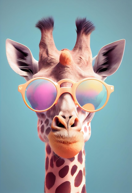 Composição animal criativa Girafa usando tons de óculos de sol isolado Pastel fundo gradiente Com espaço de cópia de texto Gerar Ai