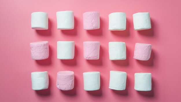 Foto composição com marshmallows e fundo rosa