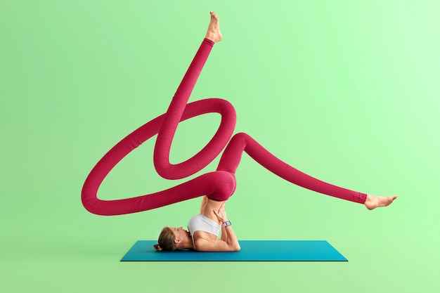 Foto composição com pessoa com pernas flexíveis para o dia internacional de yoga