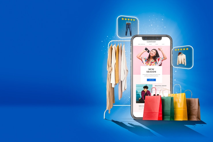 Foto composição com smartphone utilizada para compras digitais e encomendas on-line
