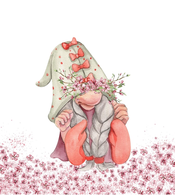 Foto composição com valentines gnomos nórdicos gnomos escandinavos e flores