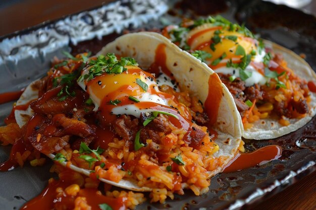 Foto composição criativa de um taco de fusão com internacional