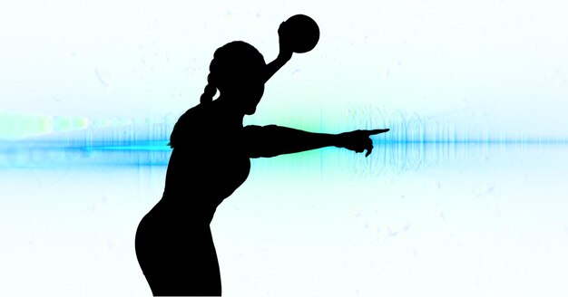 Foto composição da jogadora de handebol em fundo branco com trilhas leves