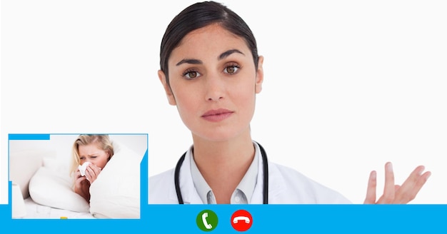 Composição da tela com médica durante consulta online