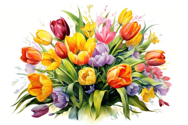 Composição de aquarela de buquê de tulipa