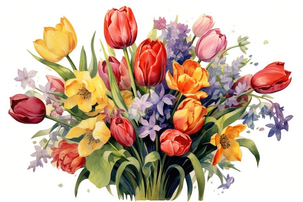 Composição de aquarela de buquê de tulipa