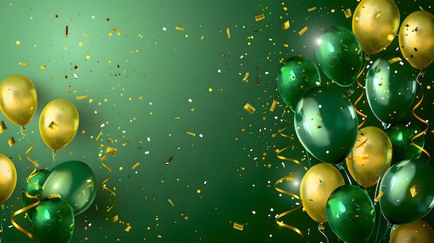 Foto composição de balões verdes fundo banner de design de celebração