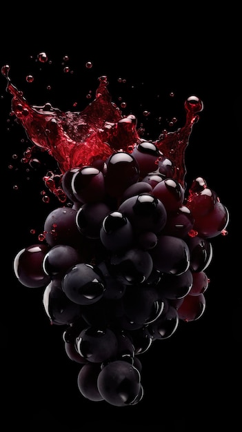 composição de cacho de uvas pretas com toque de vinho tinto