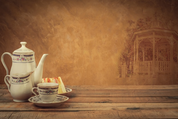 Composição de chá, jogo de chá, vintage de estilo de imagem