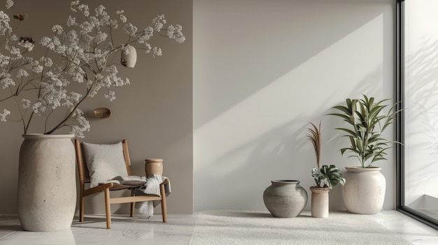 Foto composição de decoração de interiores minimalistas em tons neutros iluminação natural e ambientes serenos