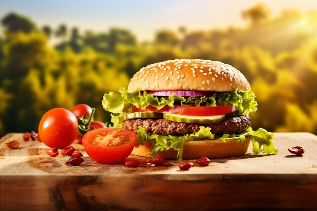 Foto composição de delicioso hambúrguer e batatas fritas com espaço de cópia