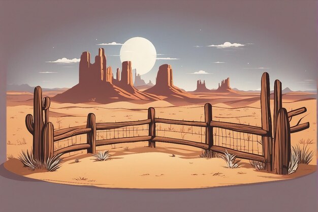 composição de desenho animado do oeste selvagem com paisagem ao ar livre do deserto com botas de cowboy e chapéu