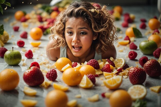 Foto composição de espirros de suco com imagens em spray e frutas tropicais maduras