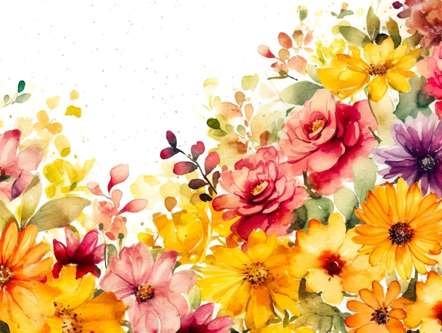 Composição de flores coroa feita de várias flores coloridas em fundo branco concepção de Páscoa primavera verão colocação plana top view espaço de cópia Ai generativo