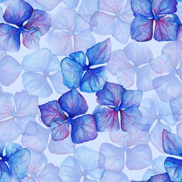 Composição de flores de hortênsia violeta azul sem costura textura de fundo