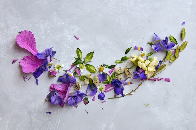 Composição de flores em fundo cinza