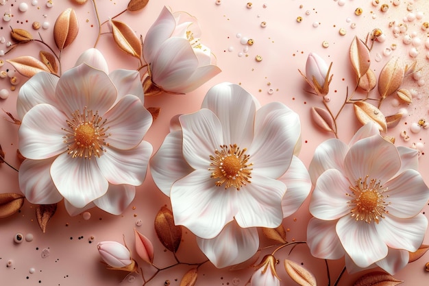 Composição de flores Flores brancas em fundo rosa Espaço de cópia de visualização superior plana